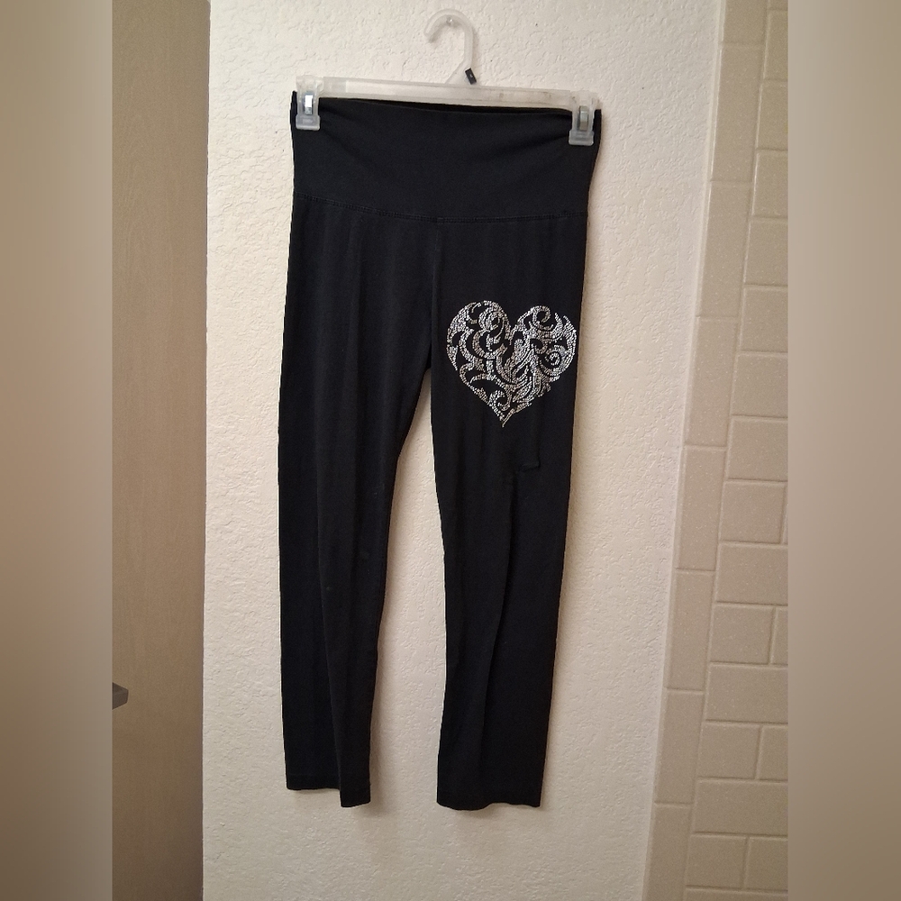 Vintage Black Kids Leggings with Silver Heart Design